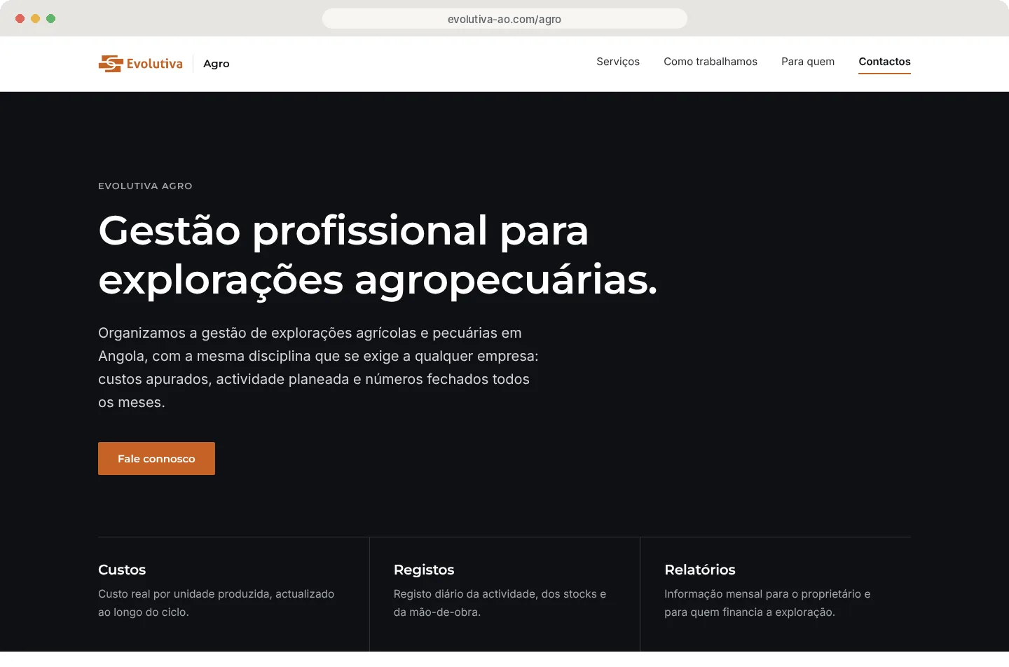 Site da Evo Agro