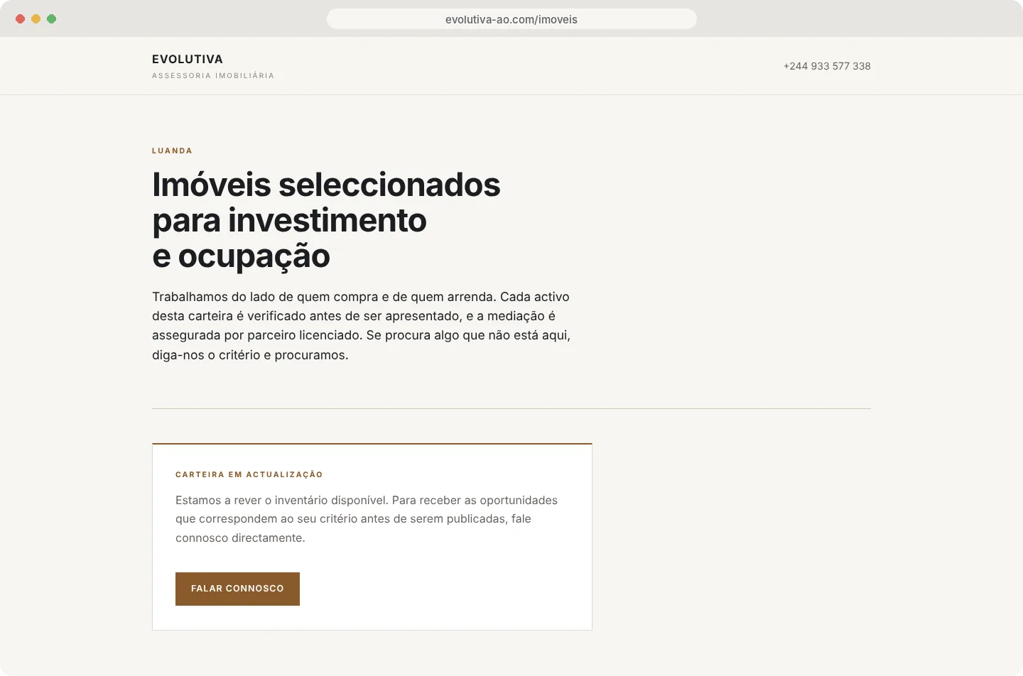 Montra de imóveis da Evolutiva